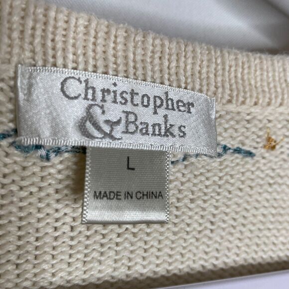 Christopher & Banks Winter Forest Cabin Full Button Sweater Cardigan Size L - Picture 8 of 14